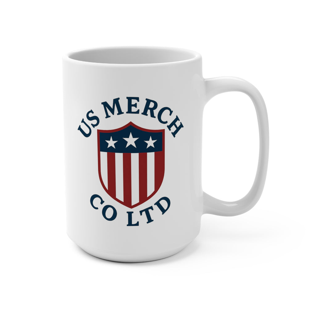 Patriotic Shield 15oz Coffee Mug — "US Merch Co Ltd" Logo