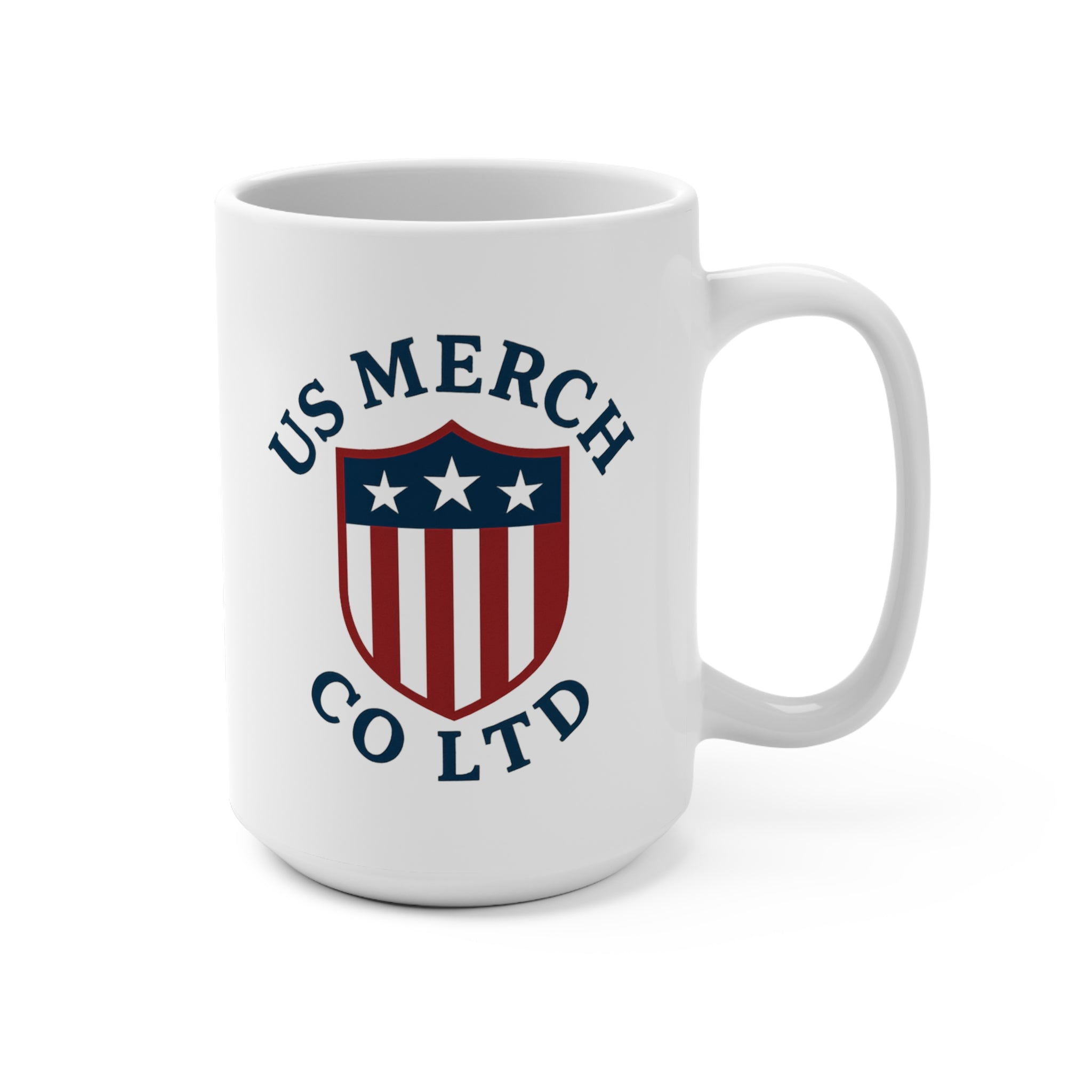 Patriotic Shield 15oz Coffee Mug — "US Merch Co Ltd" Logo