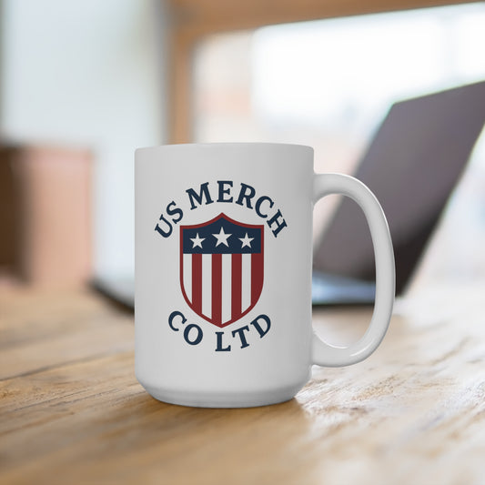 Patriotic Shield 15oz Coffee Mug — "US Merch Co Ltd" Logo